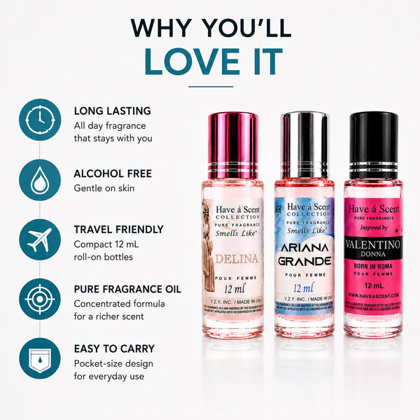 Women's Best Seller Perfume Oil Set – 3 Long-Lasting Roll-On Fragrance Oils