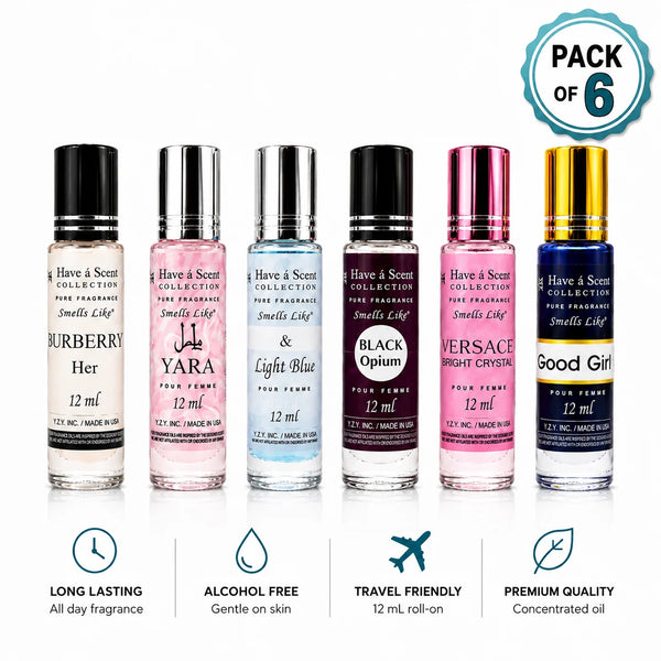 Women's Best Seller Perfume Oil Set – 6 Premium Alcohol-Free Fragrance Oils
