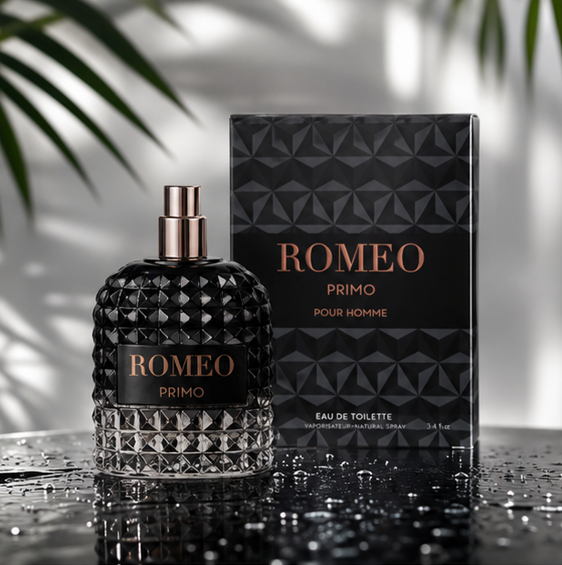 Romeo Primo for Men Eau de Toilette 3.4 Fl Oz (100ml) – Long Lasting Woody Aromatic Cologne for Men with Citrus, Amber, Cedarwood & Musk – Premium Masculine Fragrance Gift