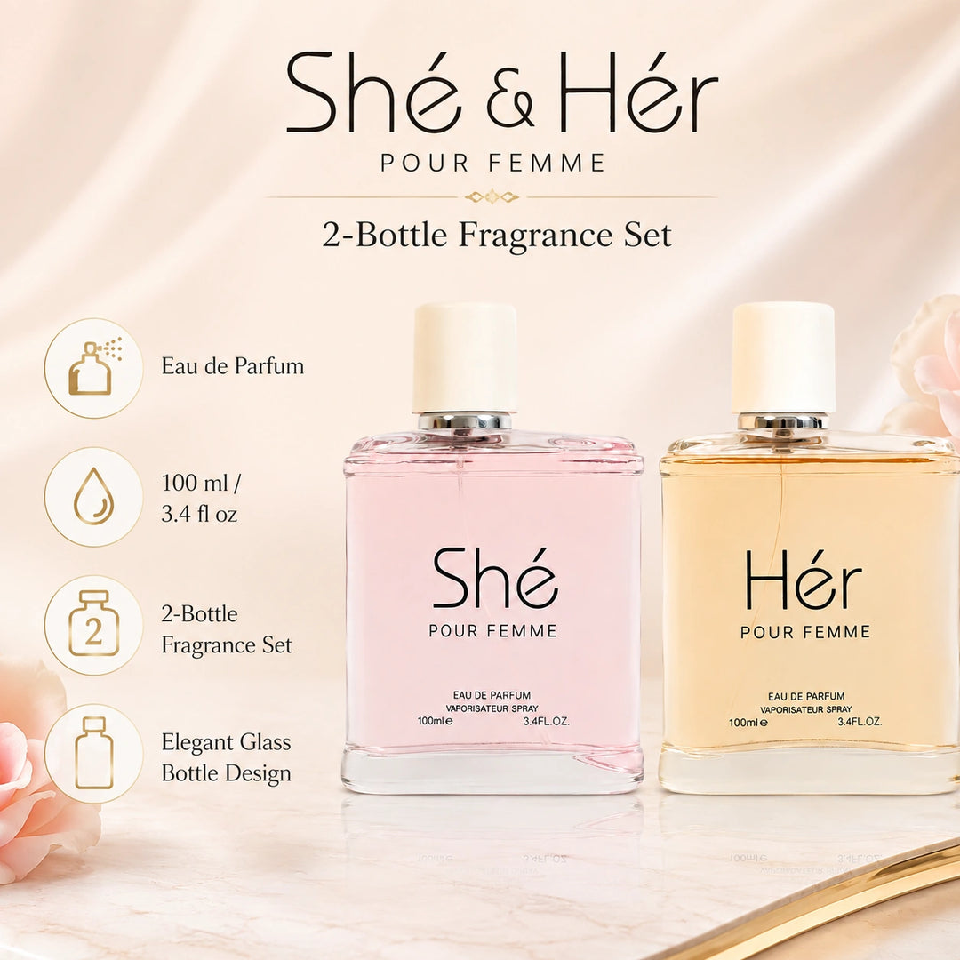 Shé &amp; Hér Pour Femme 2 Piece Perfume Set for Women, Eau de Parfum Spray, 100ml / 3.4 Fl Oz Each
