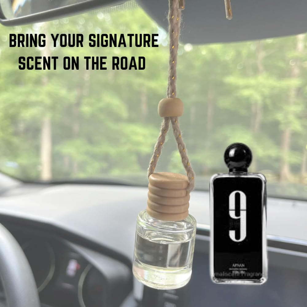 Bundle of  9 PM for Men 100Ml Eau De Parfum with 5Ml Portable Refillable Atomizer and Refillable Car Freshener in a Satin Gift Bag