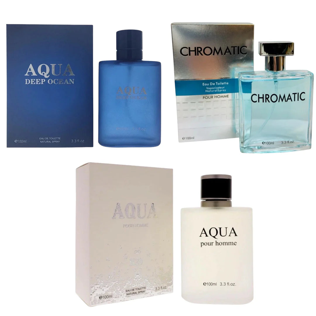 Royal Fragrance Men’s Cologne 3 Pack Set – Aqua Deep Ocean + Chromatic + Aqua H2O – Fresh Aquatic Clean Scent – Gift Set