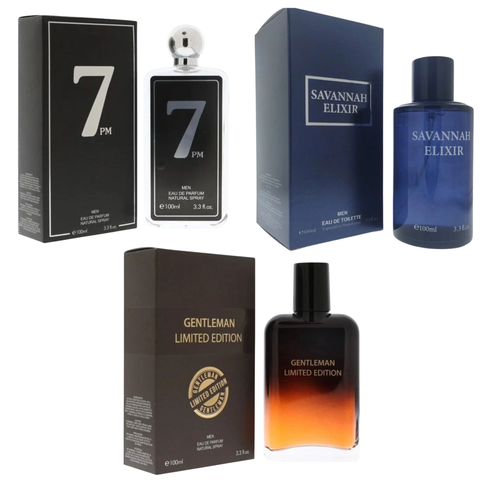 Royal Fragrance Men’s Cologne 3 Pack Set – 7PM Men + Savannah Elixir + Gentleman Limited Edition – Elegant Bold Masculine Scent – Gift Set