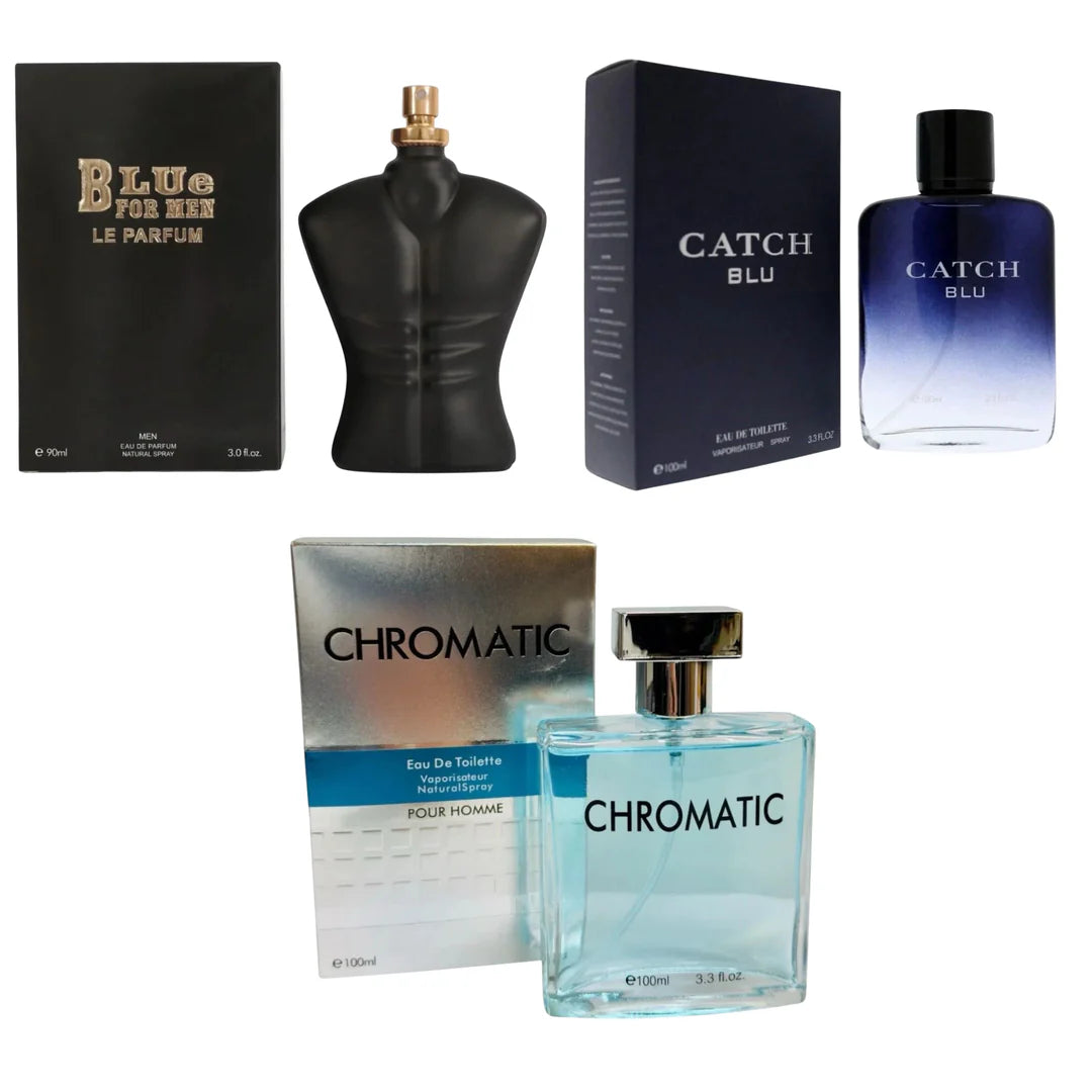 Royal Fragrance Men’s Cologne 3 Pack Set – Blue For Men + Catch Blu + Chromatic – Fresh Clean Masculine Scent – Gift Set