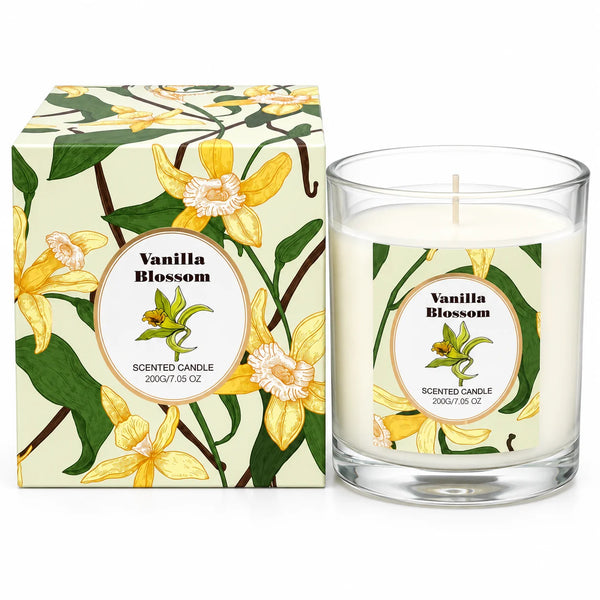 Vanilla Blossom Scented Candle 7.05 Oz / 200g – Vanilla Floral Fragrance Candle for Women & Men, Glass Jar Home Fragrance Candle for Bedroom, Living Room & Relaxing Ambiance