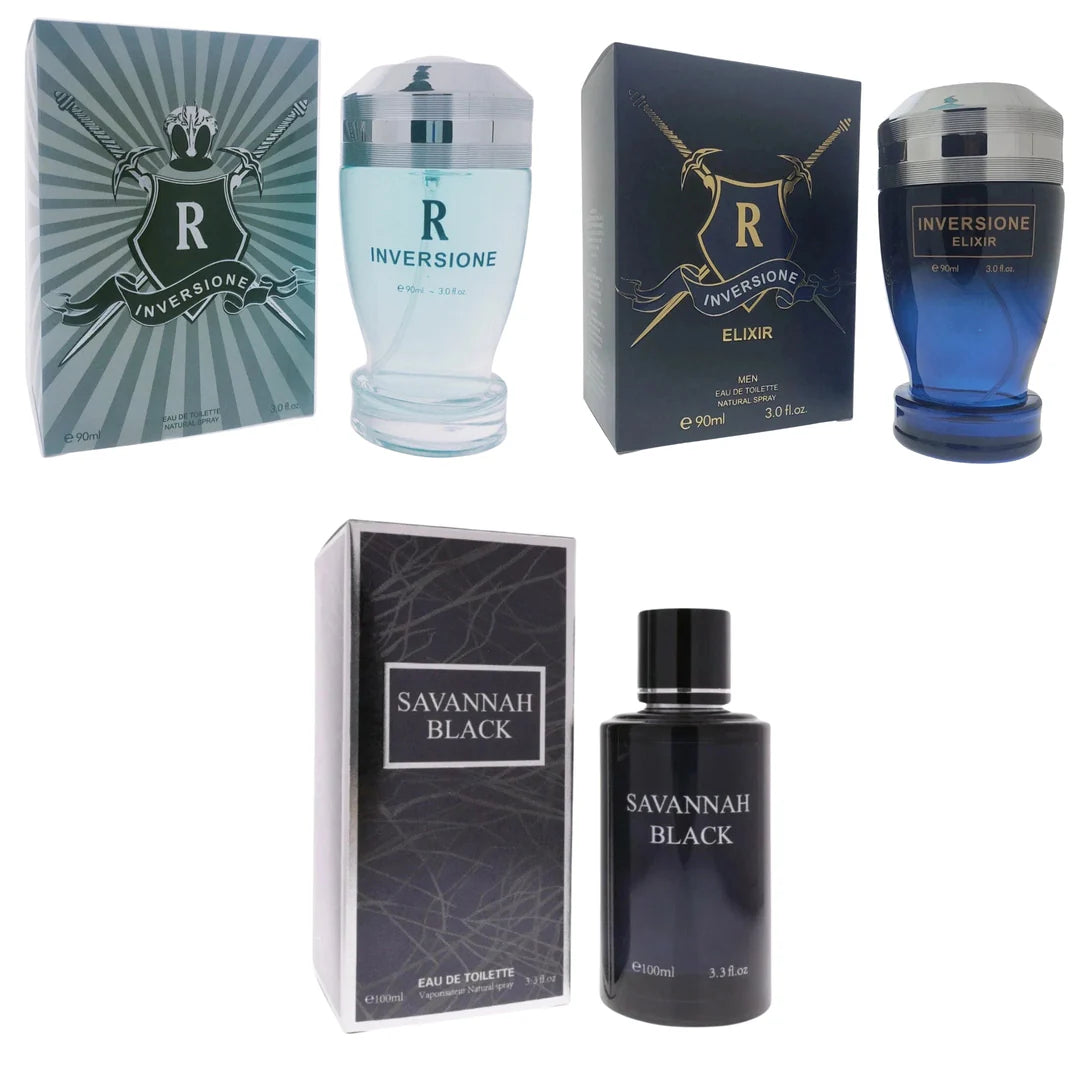 Royal Fragrance Men’s Cologne 3 Pack Set – Inversione + Inversione Elixir + Savannah Black – Bold Fresh Masculine Scent – Gift Set