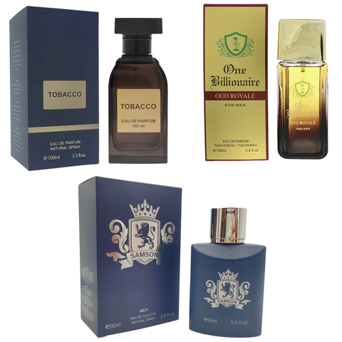 Royal Fragrance Cologne 3 Pack Set – One Billionaire Oud Royale + Tobacco + Samson – Rich Bold Masculine & Unisex Scent – Gift Set
