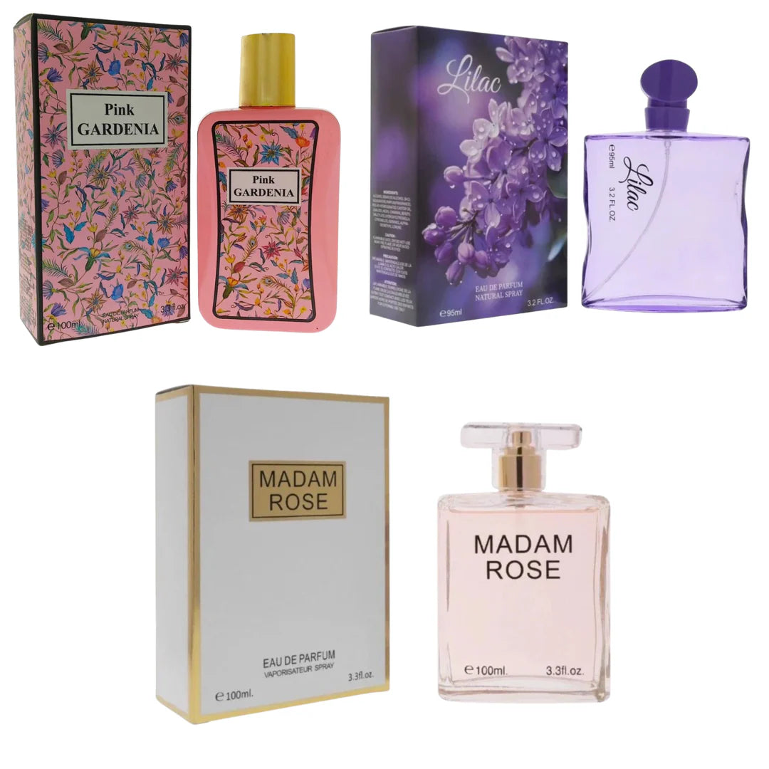 Women’s Floral Perfume Gift Set 3 Pack – Madam Rose, Pink Gardenia &amp; Lilac Eau de Parfum – Sweet, Fresh &amp; Elegant Fragrance Collection – Long Lasting Perfumes for Women