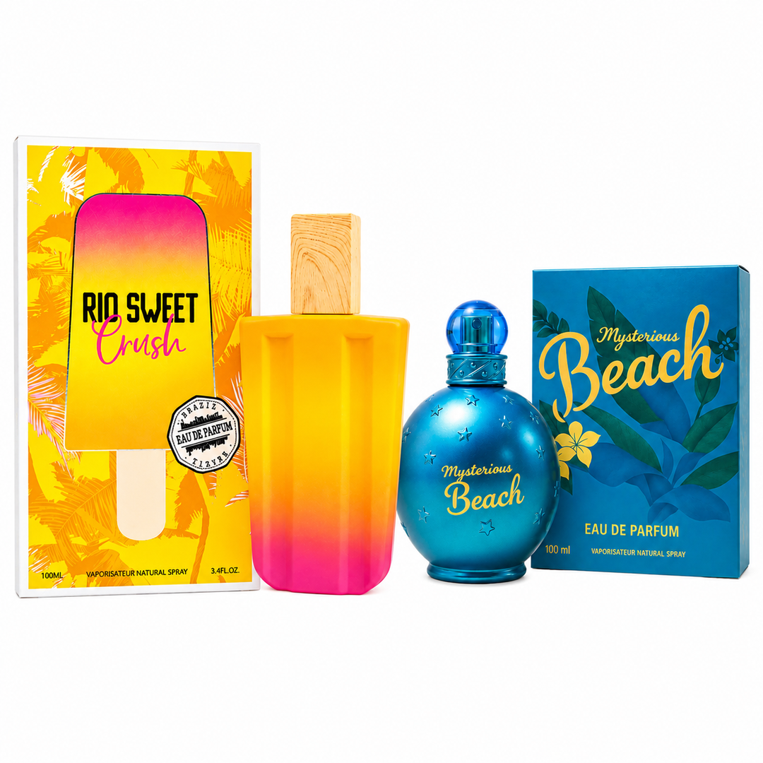 Rio Sweet Crush &amp; Mysterious Beach Perfume Gift Set for Women, 2 Pack Eau de Parfum 3.4 Fl Oz Each (100ml) – Tropical Fruity Floral Fragrance Collection, Long Lasting Women&