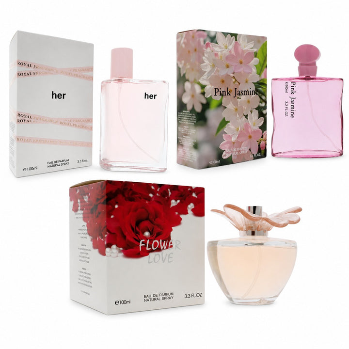 Women’s Perfume Gift Set 3 Pack – Her, Flower Love &amp; Pink Jasmine Eau de Parfum – Floral, Sweet &amp; Fresh Fragrance Collection – Long Lasting Everyday Perfumes for Women