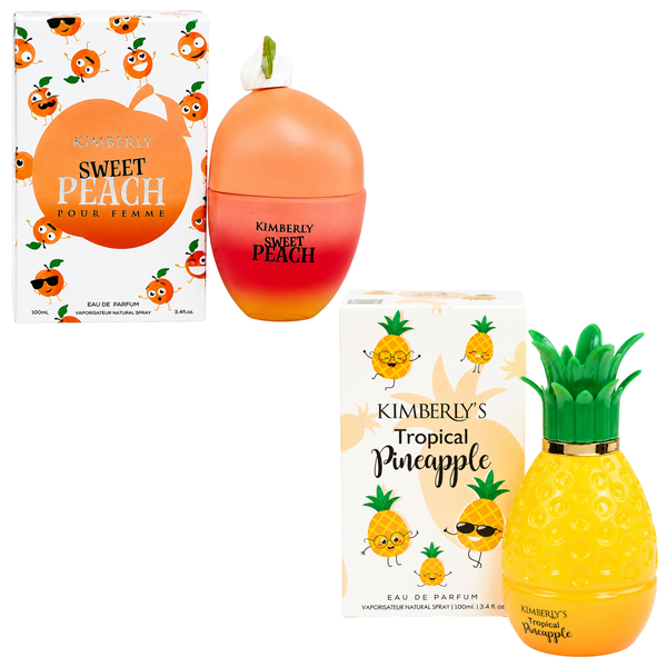 Kimberly's Tropical Escape Duo Perfume Gift Set for Women – Sweet Peach & Tropical Pineapple Eau de Parfum Bundle, 2 x 3.4 Fl Oz (100ml), Long Lasting Fruity Floral Fragrance Collection
