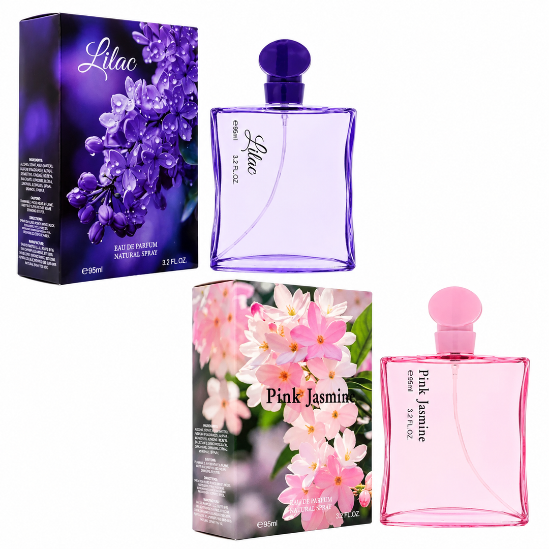 Lilac &amp; Pink Jasmine Perfume Gift Set for Women, 2 Pack Eau de Parfum 3.2 Fl Oz (95ml) Each – Floral Fragrance Collection, Long Lasting Women&