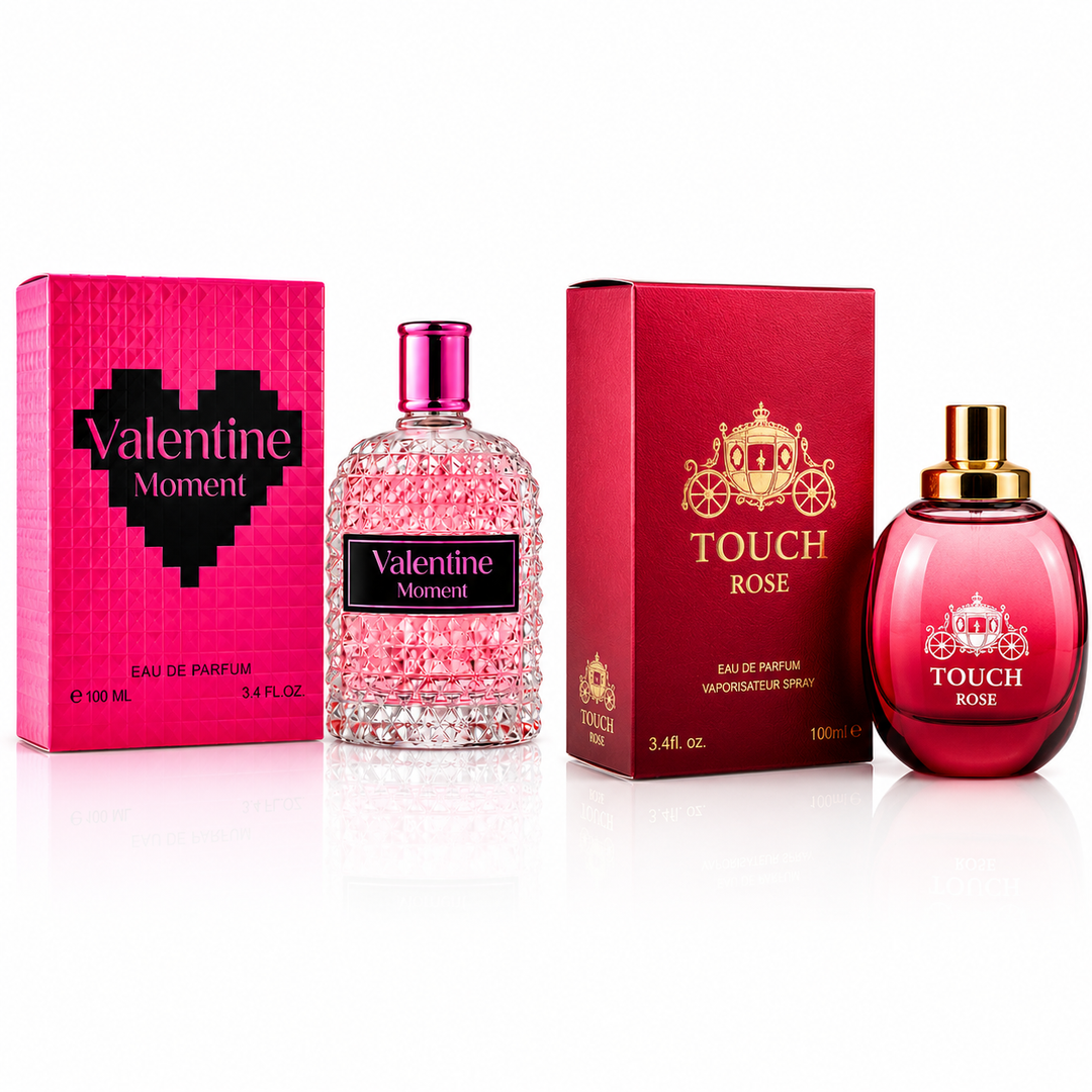 Valentine Moment &amp; Touch Rose Perfume Gift Set for Women – 2 Pack Eau de Parfum Collection 3.4 Fl Oz (100ml Each) – Long Lasting Floral Sweet Romantic Fragrance Spray Gift Set for Women
