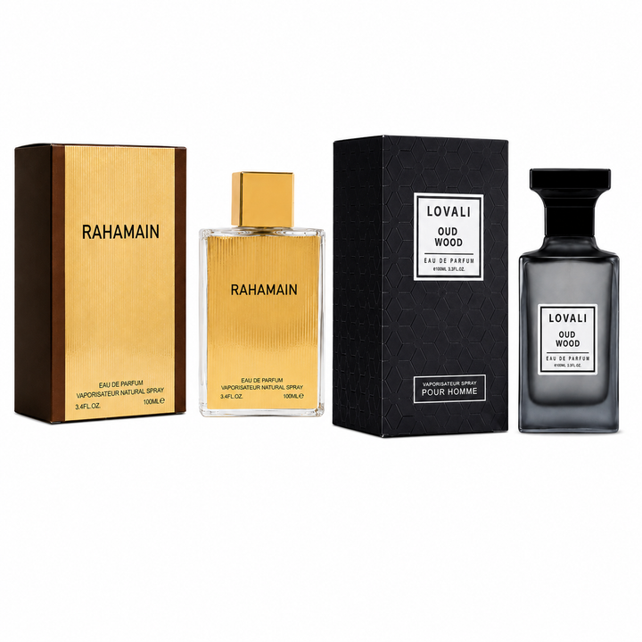 Rahamain &amp; Lovali Oud Wood Perfume Gift Set for Men – 2 Pack Eau de Parfum Fragrance Collection, Long Lasting Woody Oud Cologne, Luxury Masculine Perfume Set, Premium Fragrance Gift for Men, 100ml Each