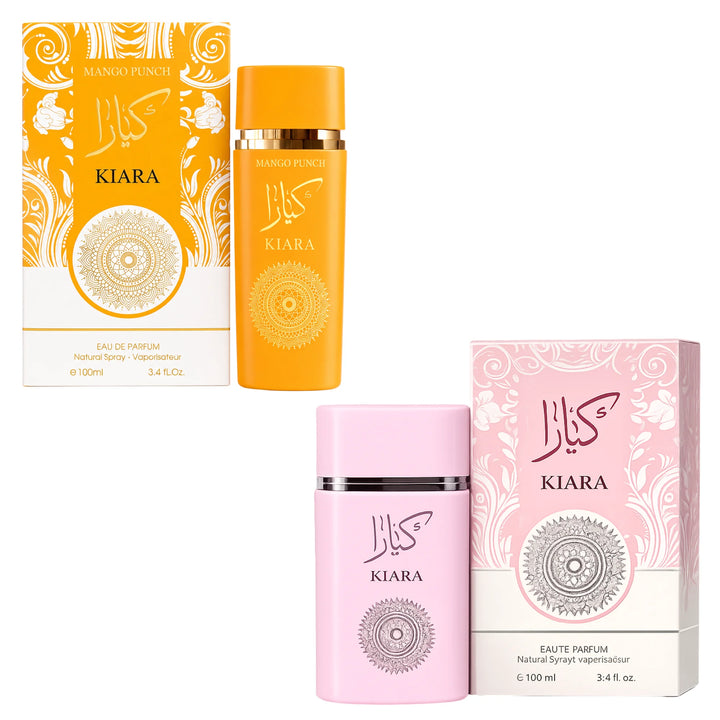 Kiara Fresh Elegance Duo Perfume Gift Set for Women – Mango Punch &amp; Kiara Eau de Parfum Bundle, 2 x 3.4 Fl Oz (100ml) Long Lasting Fruity Floral Luxury Fragrances