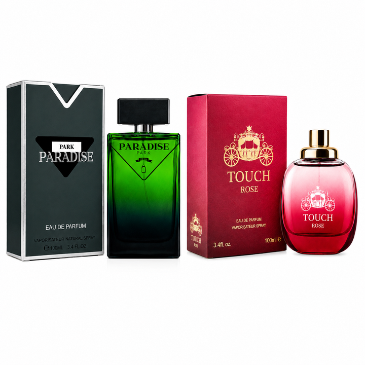 Paradise Park &amp; Touch Rose Perfume Gift Set for Men &amp; Women – 2 Pack Eau de Parfum Fragrance Collection, Long Lasting Woody Fresh &amp; Floral Rose Perfumes, Luxury Fragrance Gift Set, 100ml Each