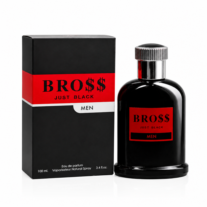 Bro$$ Just Black Eau de Parfum for Men 3.4 Fl Oz (100ml) – Long Lasting Woody Spicy Cologne for Men, Fresh Masculine Fragrance, Everyday Signature Scent, Cologne Gift for Him