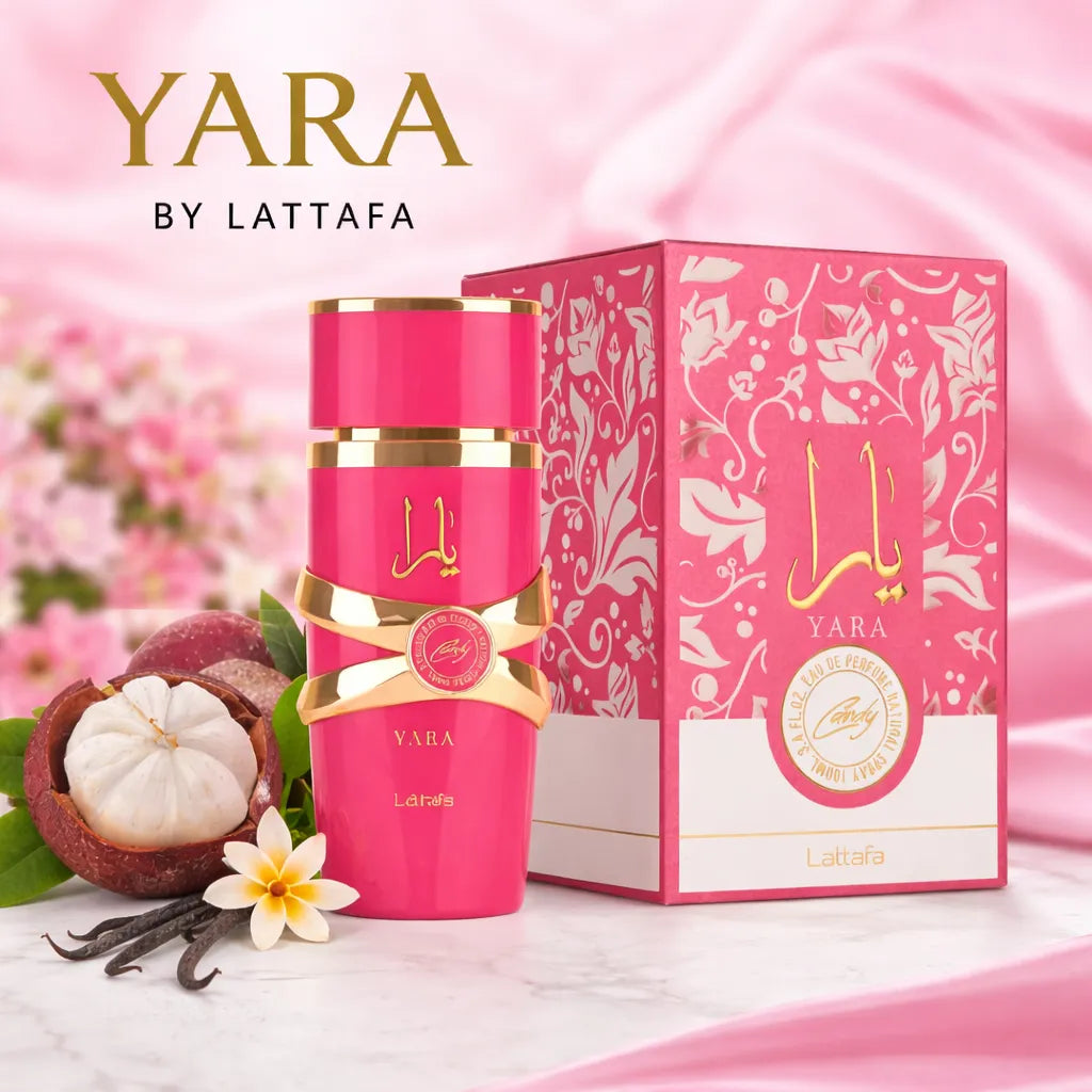 Yara Candy Eau de Parfum by Lattafa for Women – 3.4 oz / 100 ml Sweet Fruity Candy Perfume – Long Lasting Vanilla Gourmand Fragrance – Luxury Arabian Perfume for Women