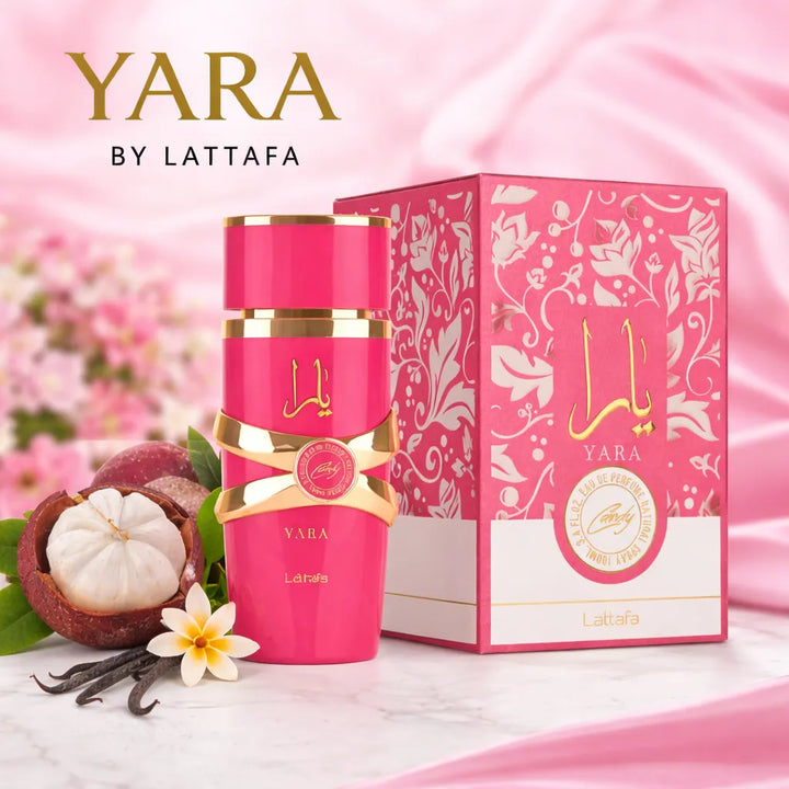 Yara Candy Eau de Parfum by Lattafa for Women – 3.4 oz / 100 ml Sweet Fruity Candy Perfume – Long Lasting Vanilla Gourmand Fragrance – Luxury Arabian Perfume for Women