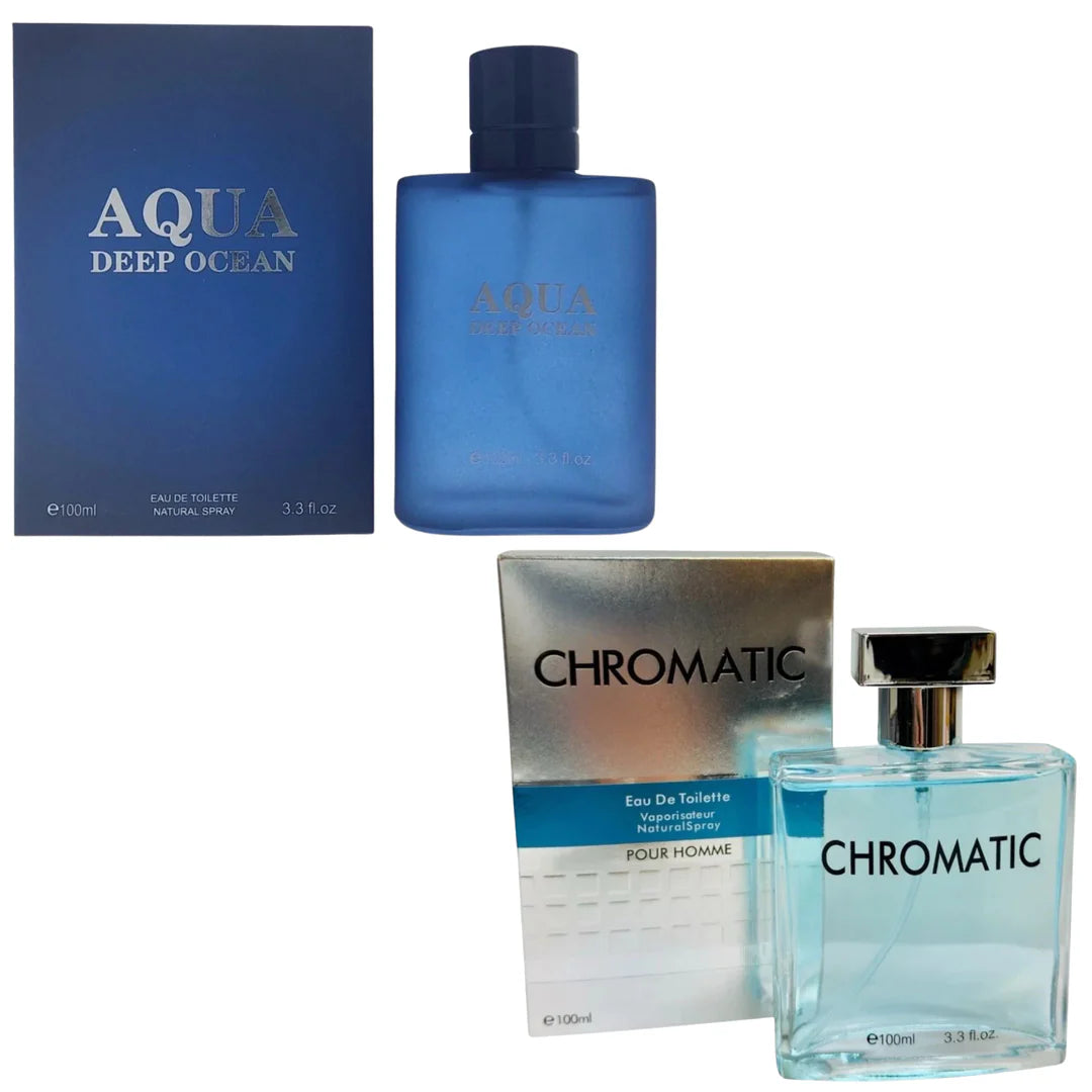Royal Fragrance Men’s Cologne 2 Pack Set – Aqua Deep Ocean + Chromatic – Fresh Aquatic Clean Scent – Gift Set