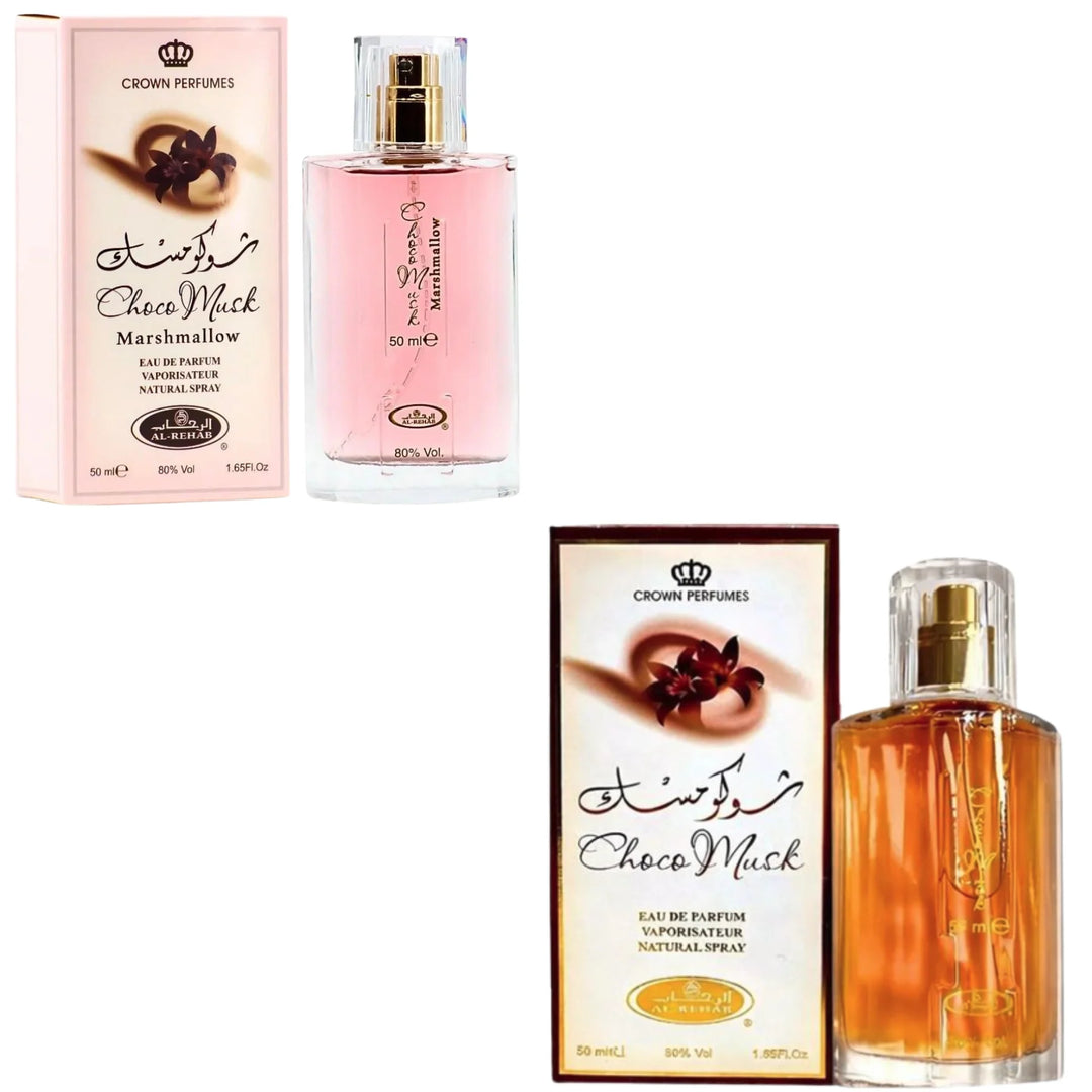 2-Piece Choco Musk (Amber) and Marshmallow (Pink) 50ml Eau De Parfum set for Women and Men.