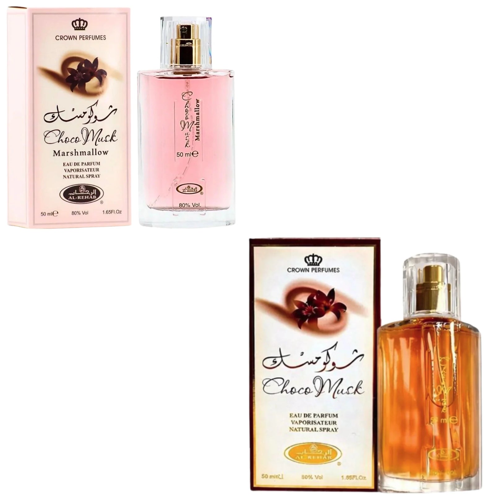 2-Piece Choco Musk (Amber) and Marshmallow (Pink) 50ml Eau De Parfum set for Women and Men.