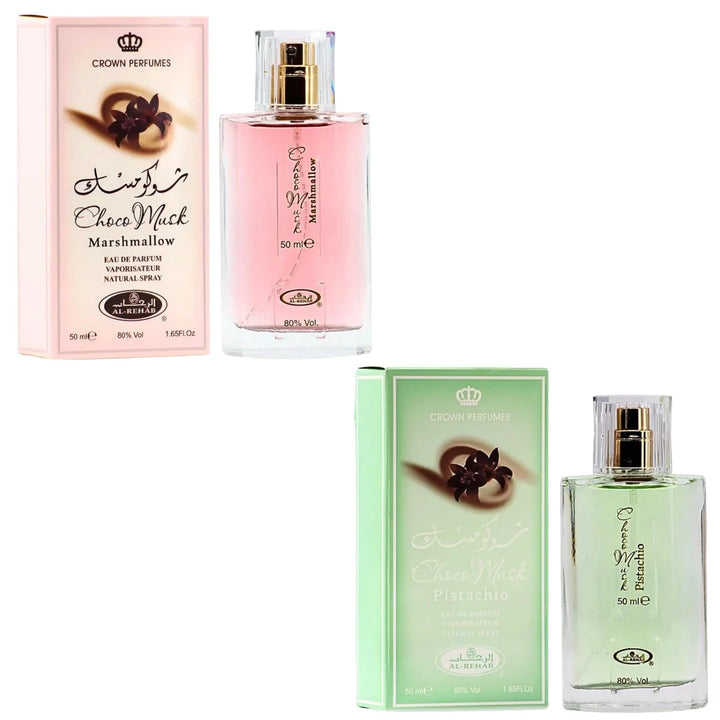 2-Piece Choco Musk Marshmallow (Pink) and Pistachio (Green) 50ml Eau De Parfum set for Women and Men.