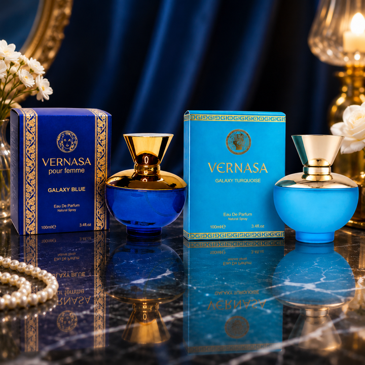 Vernasa Galaxy Blue &amp; Vernasa Galaxy Turquoise Perfume Gift Set for Women – 2 Pack Eau de Parfum Fragrance Collection, Long Lasting Floral Fruity Amber Perfumes, Luxury Scent Gift Set, 100ml Each