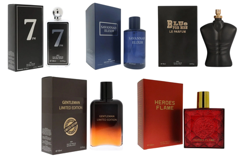 Royal Fragrance Men’s Cologne 5 Pack Set – 7PM Men + Savannah Elixir + Gentleman Limited Edition + Blue For Men + Heroes Flame – Sophisticated Fresh Masculine Scent – Gift Set