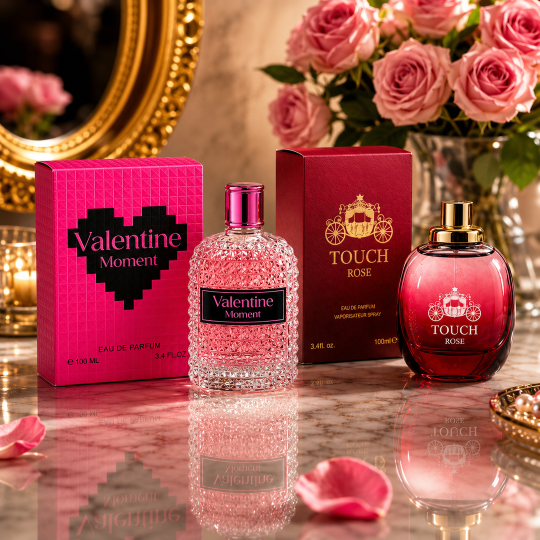 Valentine Moment &amp; Touch Rose Perfume Gift Set for Women – 2 Pack Eau de Parfum Collection 3.4 Fl Oz (100ml Each) – Long Lasting Floral Sweet Romantic Fragrance Spray Gift Set for Women