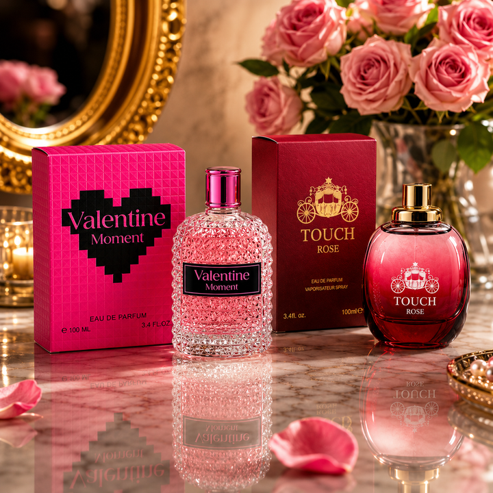 Valentine Moment &amp; Touch Rose Perfume Gift Set for Women – 2 Pack Eau de Parfum Collection 3.4 Fl Oz (100ml Each) – Long Lasting Floral Sweet Romantic Fragrance Spray Gift Set for Women