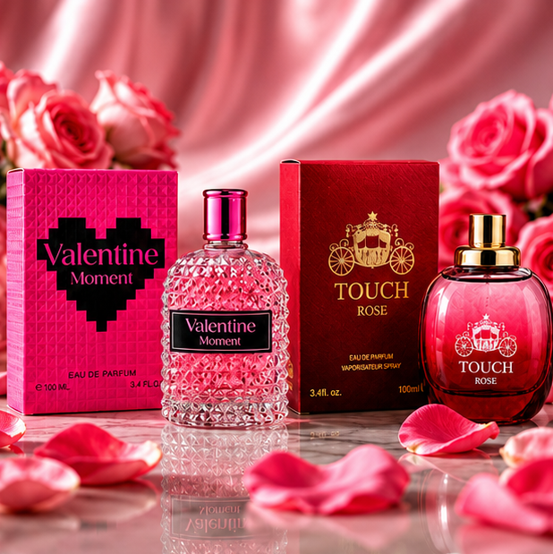 Valentine Moment &amp; Touch Rose Perfume Gift Set for Women – 2 Pack Eau de Parfum Collection 3.4 Fl Oz (100ml Each) – Long Lasting Floral Sweet Romantic Fragrance Spray Gift Set for Women