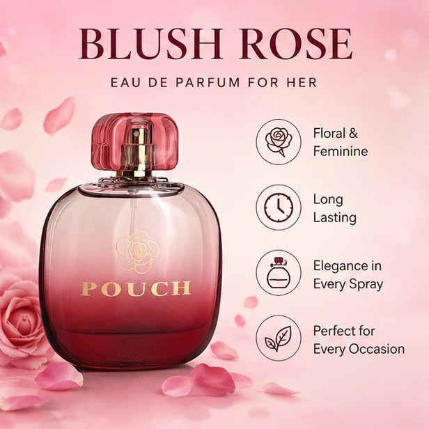 Pouch Blush Rose Perfume for Women Eau de Parfum 100ml (3.4 Fl Oz) – Long Lasting Sweet Rose Floral Fragrance – Feminine Romantic Scent Spray – Everyday &amp; Evening Perfume Gift for Her