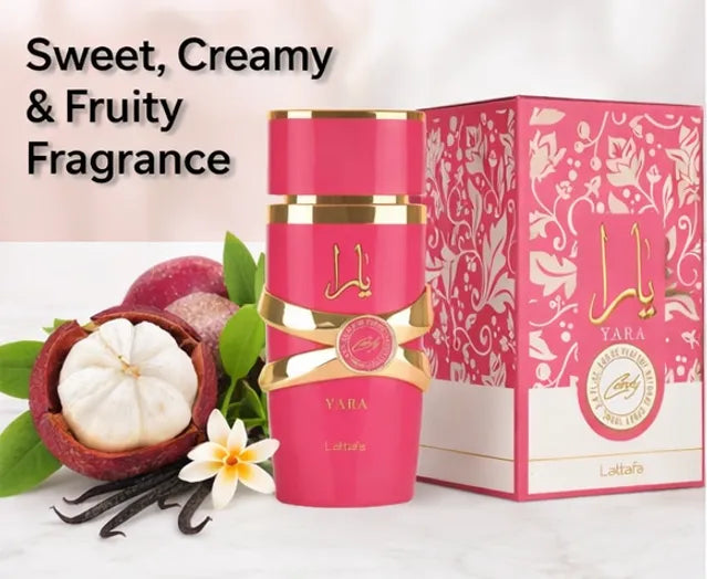 Yara Candy Eau de Parfum by Lattafa for Women – 3.4 oz / 100 ml Sweet Fruity Candy Perfume – Long Lasting Vanilla Gourmand Fragrance – Luxury Arabian Perfume for Women