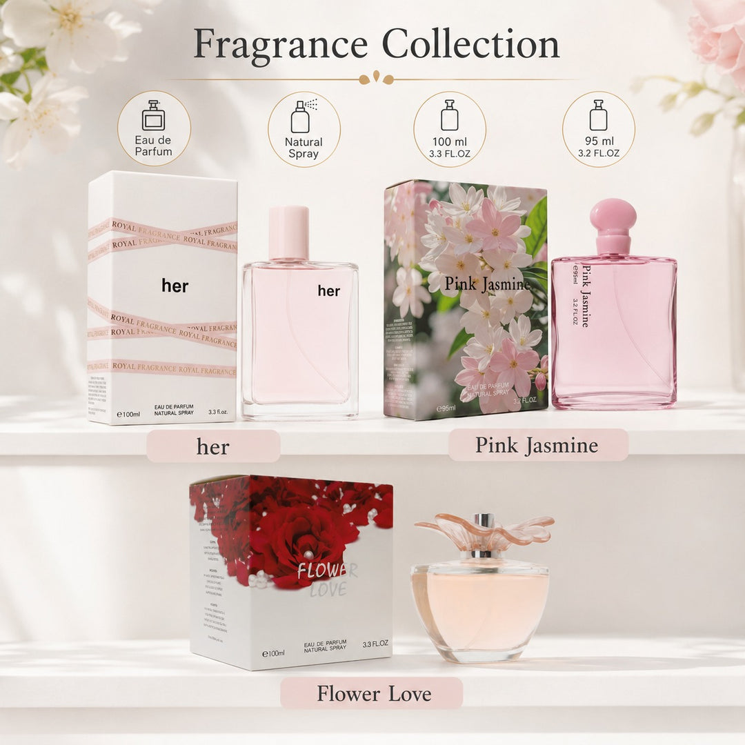 Women’s Perfume Gift Set 3 Pack – Her, Flower Love &amp; Pink Jasmine Eau de Parfum – Floral, Sweet &amp; Fresh Fragrance Collection – Long Lasting Everyday Perfumes for Women
