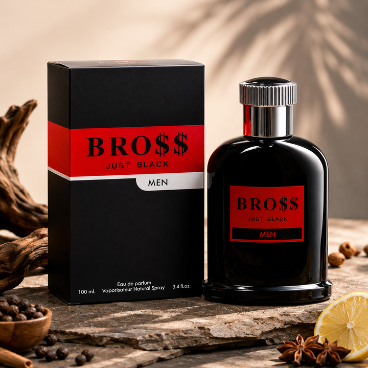 Bro$$ Just Black Eau de Parfum for Men 3.4 Fl Oz (100ml) – Long Lasting Woody Spicy Cologne for Men, Fresh Masculine Fragrance, Everyday Signature Scent, Cologne Gift for Him