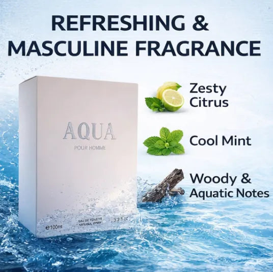 Aqua Pour Homme Eau de Toilette for Men – 3.3 oz / 100 ml Fresh Aquatic Citrus Woody Cologne – Long Lasting Clean Masculine Fragrance Spray – Everyday Perfume for Men