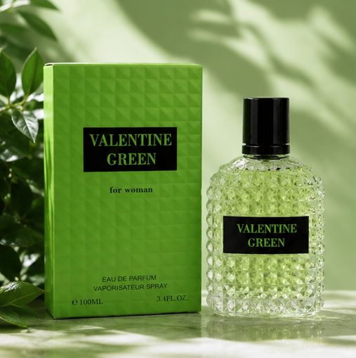 Valentine Green Eau de Parfum for Women 3.4 Fl Oz (100ml) – Fresh Floral Fruity Perfume for Women, Long Lasting Feminine Fragrance with Green Notes, Citrus &amp; Soft Musk Accords