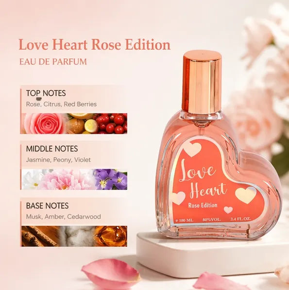 Love Heart Rose Edition Eau de Parfum 100ml (3.4 oz) – Sweet Floral Rose Perfume for Women – Long Lasting Romantic Fragrance Spray – Valentine Gift Perfume