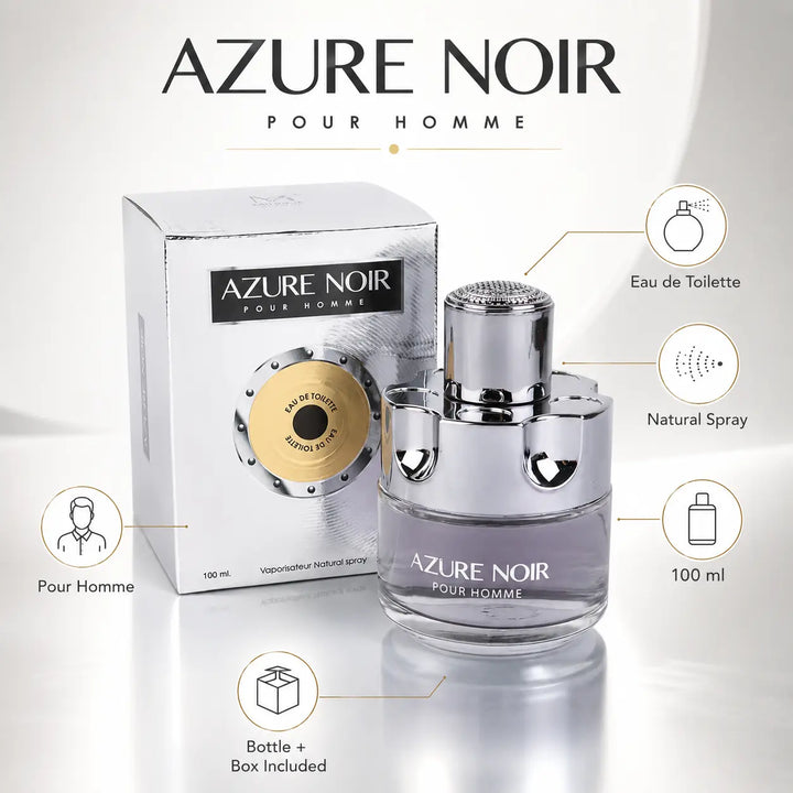 Azure Noir Eau de Parfum for Men – 3.4 Fl Oz Fresh Fragrance