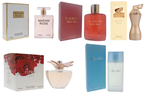 Royal Fragrance Women’s Cologne 5 Pack Set – Madam Rose + Catch Red Rose + Flower Love + Elision I Bonita + Sky Blue – Soft Romantic Floral Feminine Scent – Gift Set