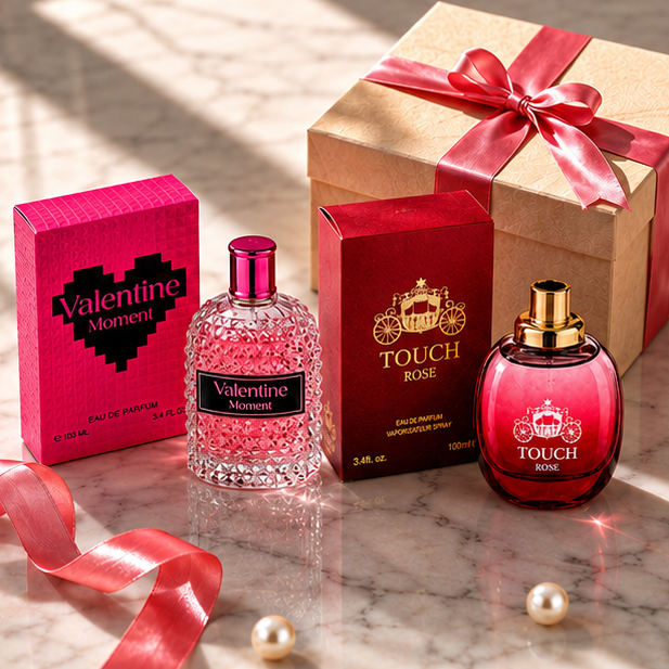 Valentine Moment &amp; Touch Rose Perfume Gift Set for Women – 2 Pack Eau de Parfum Collection 3.4 Fl Oz (100ml Each) – Long Lasting Floral Sweet Romantic Fragrance Spray Gift Set for Women
