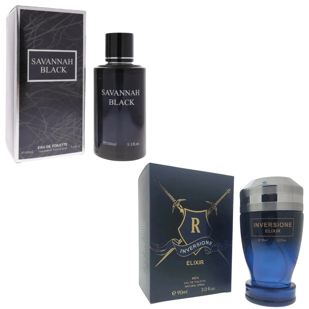 Royal Fragrance Men’s Cologne 2 Pack Set – Savannah Black + Inversione Elixir – Bold Fresh Masculine Scent – Gift Set