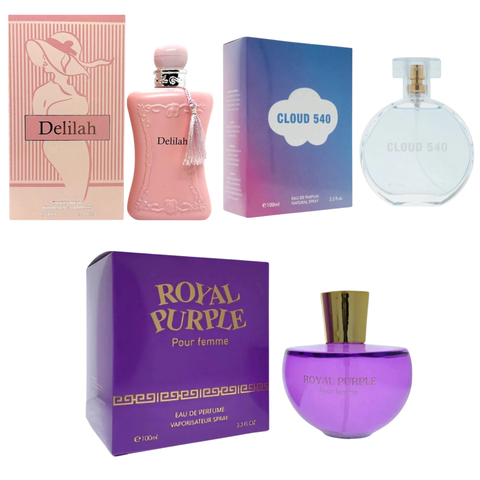 Royal Fragrance Women’s Cologne 3 Pack Set – Delilah + Royal Purple + Cloud 540 – Elegant Fresh Feminine Scent – Gift Set