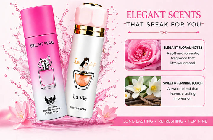 Women’s Perfume Body Spray 2 Pack – Long Lasting Fragrance Set – Floral &amp; Sweet Elegant Scents