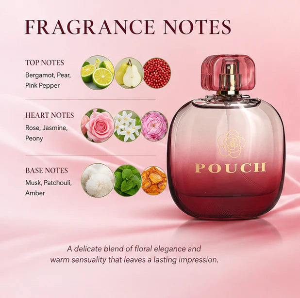 Pouch Blush Rose Perfume for Women Eau de Parfum 100ml (3.4 Fl Oz) – Long Lasting Sweet Rose Floral Fragrance – Feminine Romantic Scent Spray – Everyday &amp; Evening Perfume Gift for Her