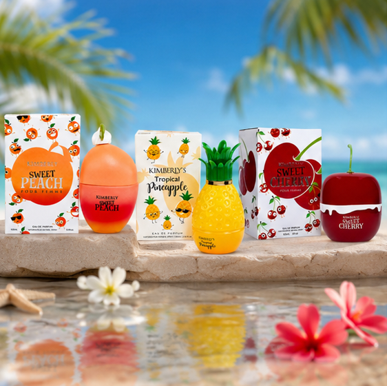 Kimberly’s Tropical Paradise Trio Perfume Gift Set for Women – Sweet Peach, Tropical Pineapple &amp; Sweet Cherry Eau de Parfum Collection, Long Lasting Fruity Floral Fragrance Bundle, 3 Piece Perfume Gift Set