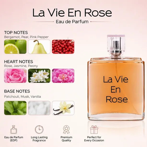 La Vie En Rose Eau de Parfum for Women 100ml (3.4 oz) – Sweet Floral Fruity Perfume – Long Lasting Elegant Feminine Fragrance – Romantic Everyday &amp; Special Occasion Scent