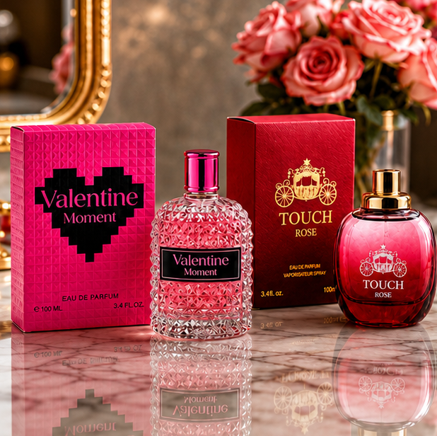 Valentine Moment &amp; Touch Rose Perfume Gift Set for Women – 2 Pack Eau de Parfum Collection 3.4 Fl Oz (100ml Each) – Long Lasting Floral Sweet Romantic Fragrance Spray Gift Set for Women