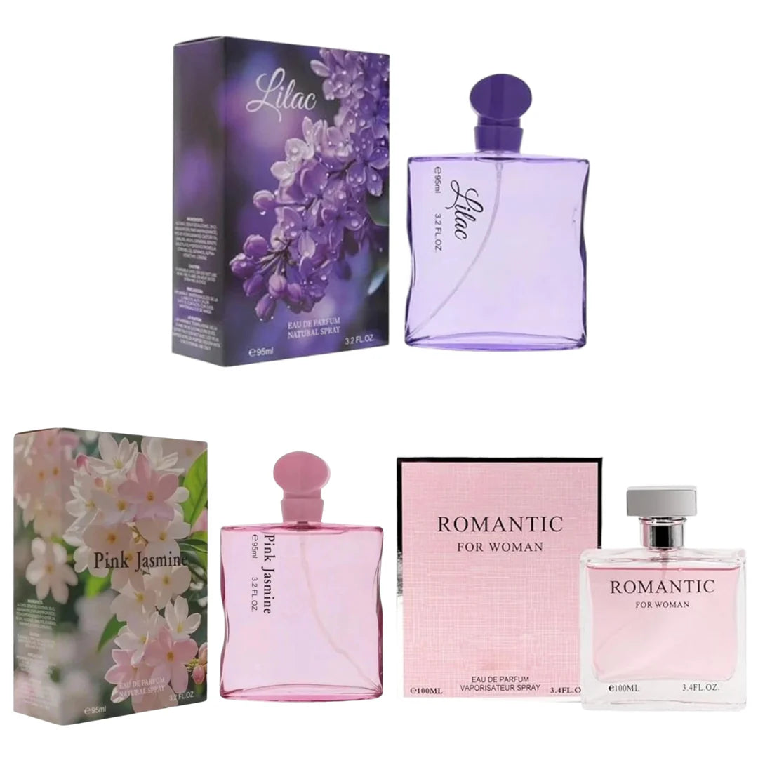 Women Perfume Set - Perfume for Women - Eau De Parfum Spray - Floral Perfume for Women - Long Lasting Women Fragrance - Lilac - Pink Jasmine - Romantic Perfume Set 3 Pack 3.2oz 3.4oz